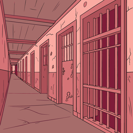 Bloody hallway. Halloween environment. horror background. sanatarium or hospital. prison-ar 16.9. AI generated. Vector iconのイラスト素材