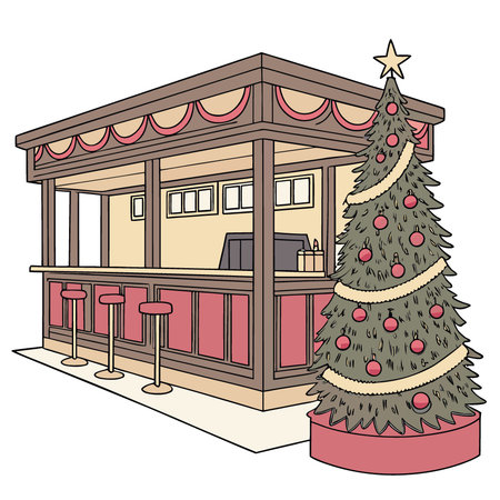 A festive bar adorned with a Christmas tree. embellished with red and gold decorations. creating a. AI generated. Vector iconのイラスト素材