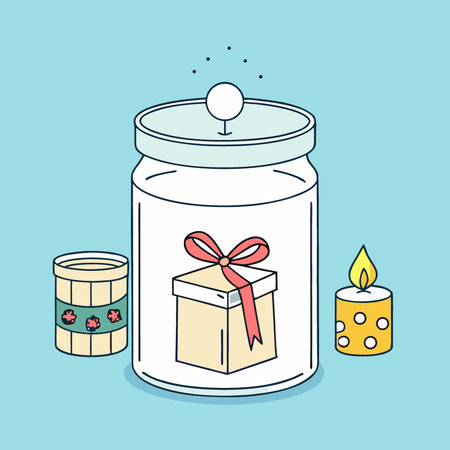 A close-up shot of a white candle in a glass jar its packaging and festive decorations.. AI generated. Vector iconのイラスト素材
