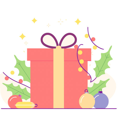 Christmas Gift Box Red Ribbon on Festive Background. AI generated. Vector iconのイラスト素材