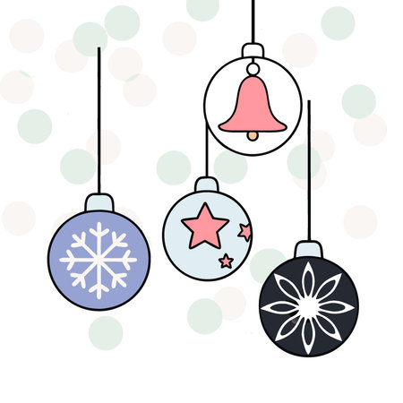 Christmas ornaments hanging on strings bokeh lights background. AI generated. Vector iconのイラスト素材