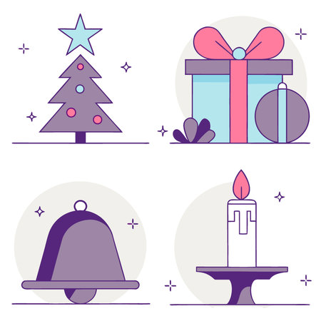 Festive icon set featuring minimalist holiday and celebration symbols. AI generated. Vector iconのイラスト素材