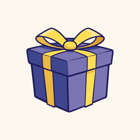 Elegant navy blue gift box a golden ribbon and bow. AI generated. Vector iconのイラスト素材