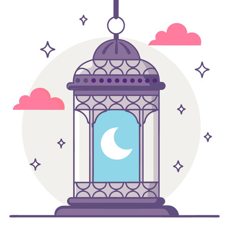 Golden lantern hanging crescent moon on white background.. AI generated. Vector iconのイラスト素材