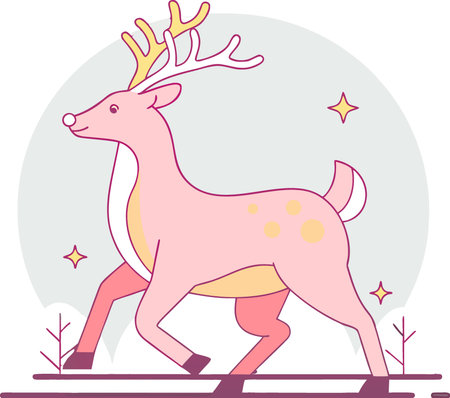 Golden reindeer silhouette decoration walking. transparent background. AI generated. Vector iconのイラスト素材