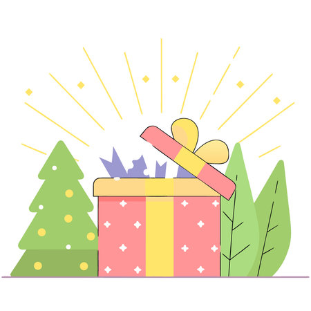 Golden Gift Box Opened Magical Light Rays Christmas Surprise. AI generated. Vector iconのイラスト素材