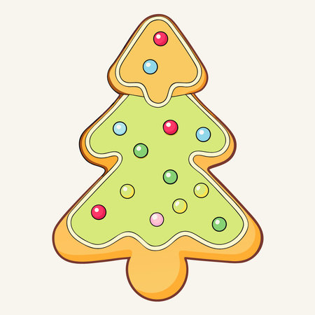 Gingerbread christmas tree cookie colorful icing. AI generated. Vector iconのイラスト素材