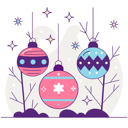 Ornate Christmas Ornaments on Snowy Branches. AI generated. Vector iconのイラスト素材