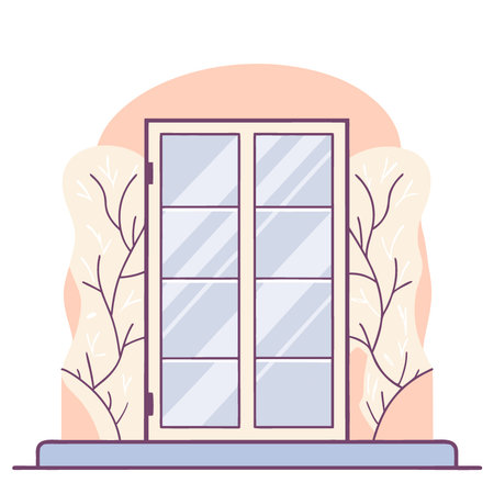 Icy Blue Window Pattern Delicate Frost Crystals Vertical. AI generated. Vector iconのイラスト素材