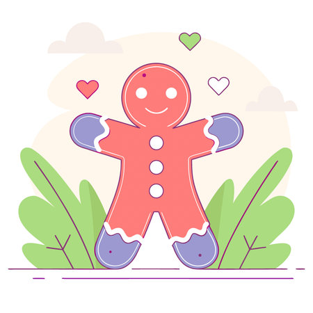 Gingerbread man cookies hearts and smiling face. AI generated. Vector icon