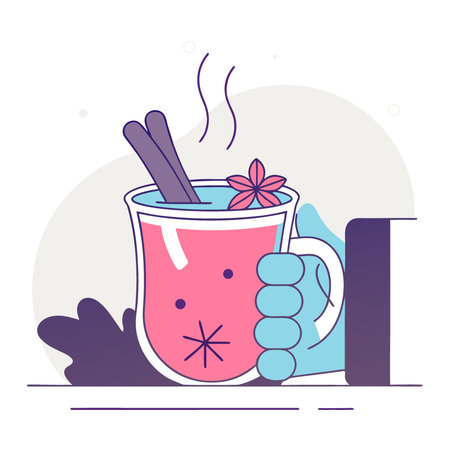 Hot mulled wine drink cranberries and spices. AI generated. Vector iconのイラスト素材