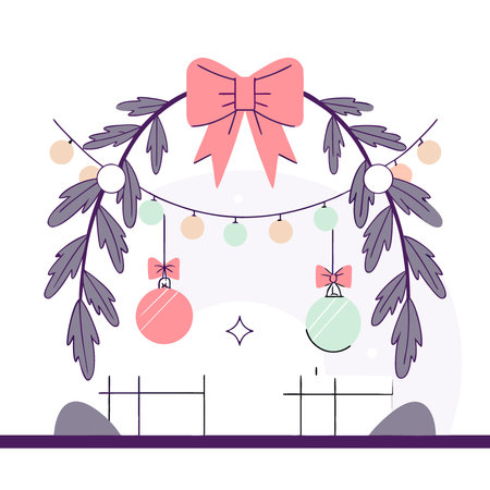 Red and green Christmas bows ornaments on fir branches holiday decoration. AI generated. Vector iconのイラスト素材