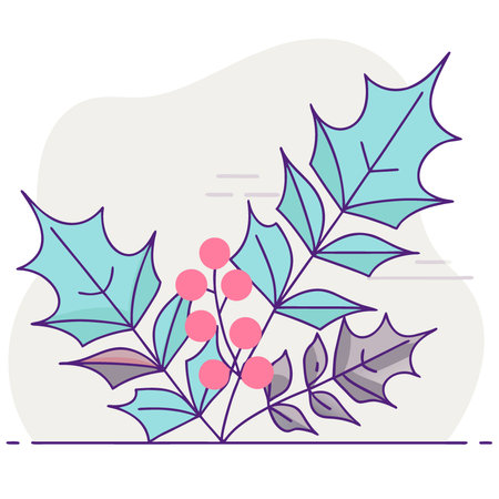 Green holly leaves watercolor drawing transparent background. AI generated. Vector iconのイラスト素材