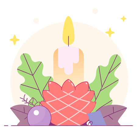 Pinecone candle burning for rustic christmas decoration. AI generated. Vector iconのイラスト素材