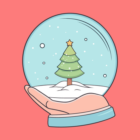Magical Christmas Snow Globe Glowing Tree Held in Warm Hand in Cozy Winter Atmosphere. AI generated. Vector iconのイラスト素材