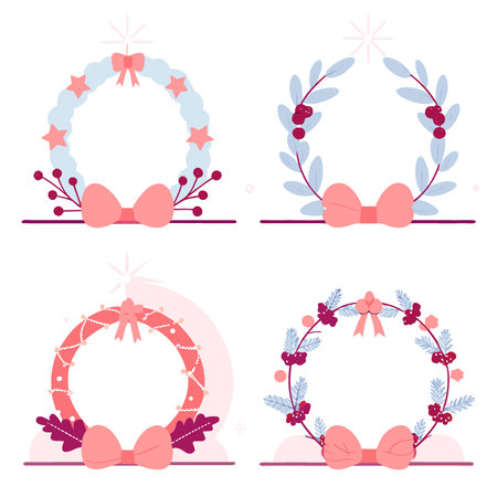 Of festive Christmas wreaths adorned ornaments and greenery. AI generated. Vector iconのイラスト素材