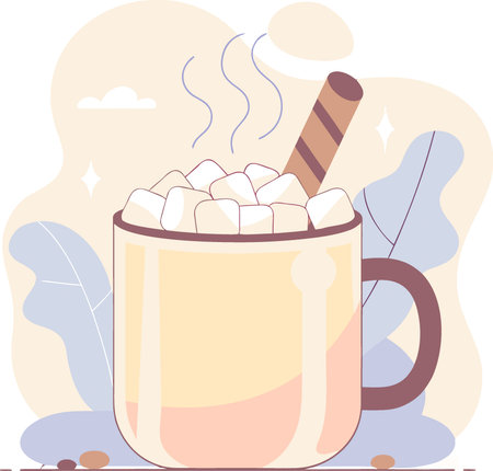 Hot cocoa mug marshmallows. transparent background. AI generated. Vector iconのイラスト素材