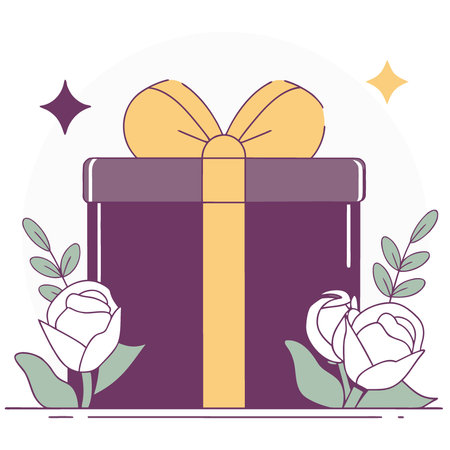 Luxurious Red Gift Box Gold Ribbon and Roses. AI generated. Vector iconのイラスト素材