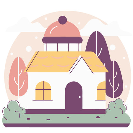 Mini House Model Red Hat and Scarf Outdoors. AI generated. Vector iconのイラスト素材