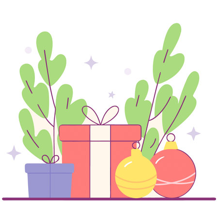 Modern winter holiday corner composition elegant frosted fir branches. silver baubles. and. AI generated. Vector iconのイラスト素材