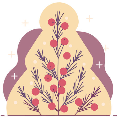 Minimalist christmas tree made of rosemary branch and red berry on dark background. AI generated. Vector iconのイラスト素材