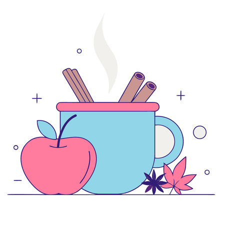 Mug of warm apple cider cinnamon isolated on white background. AI generated. Vector iconのイラスト素材