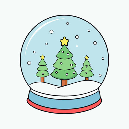 Snow globe featuring a decorated Christmas tree surrounded by miniature pine trees and snow. AI generated. Vector iconのイラスト素材