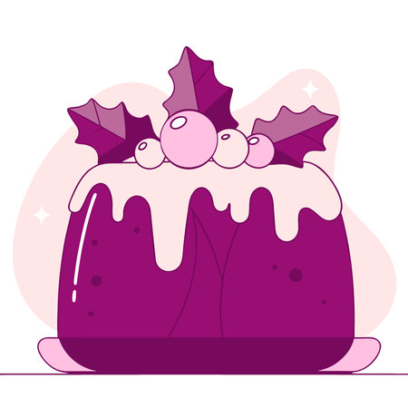 Rich Chocolate Christmas Pudding Set Holly and Dripping Sauce. AI generated. Vector icon