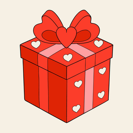 Red romantic gift box heart decoration and ribbon bow. 3D of Valentine present wrapped in. AI generated. Vector iconのイラスト素材