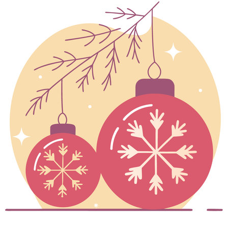 Stylish brown Christmas ornament white snowflake details hanging from a frosted pine branch in. AI generated. Vector iconのイラスト素材