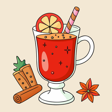 Warming festive mulled wine christmas cookies and spices. AI generated. Vector iconのイラスト素材