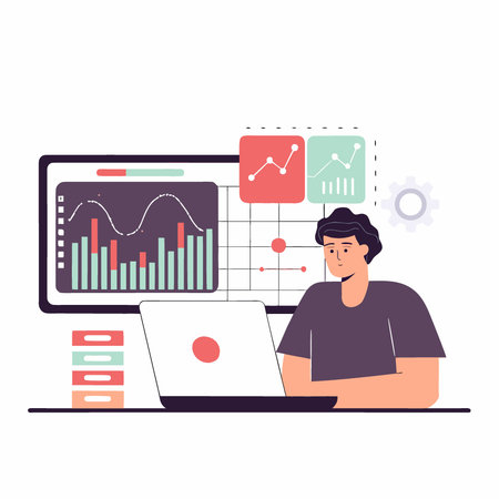 Person using laptop with futuristic digital interface and data analytics technology. AI generated. Vector iconのイラスト素材