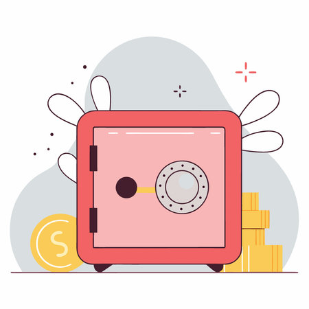 A shiny purple bank safe with rounded corners glows softly in a mysterious setting. AI generated. Vector iconのイラスト素材
