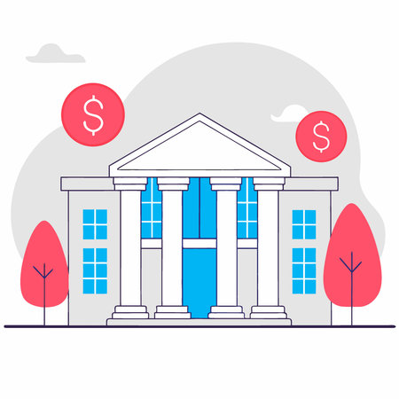 Bank building with columns promoting financial services. AI generated. Vector iconのイラスト素材
