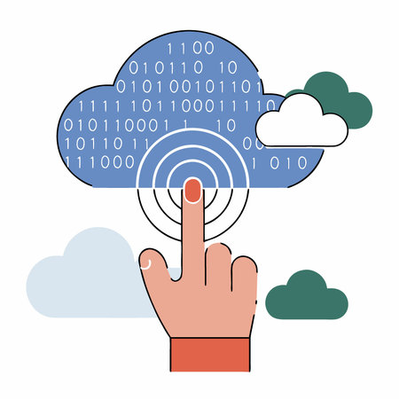 Hand touching futuristic digital interface with cloud computing and data icons. AI generated. Vector iconのイラスト素材