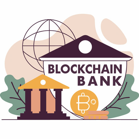 Blockchain Bank Digital Financial Institution with Secure Technological Infrastructure. AI generated. Vector iconのイラスト素材