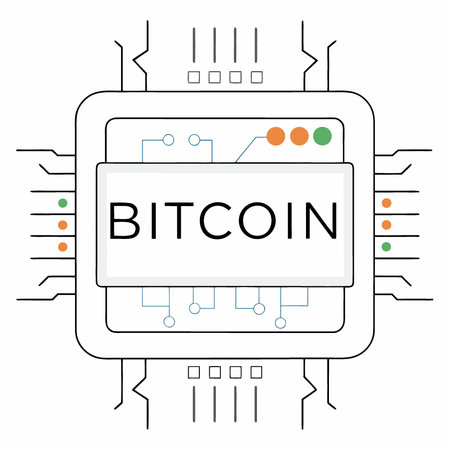 CloseUp View of a Bitcoin on a Computer Chip Representing Cryptocurrency Technology. AI generated. Vector iconのイラスト素材