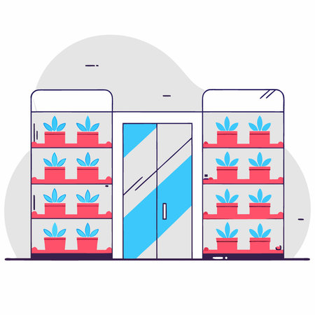 Urban seed bank with transparent storage showcasing vibrant greenery and modern design. AI generated. Vector iconのイラスト素材