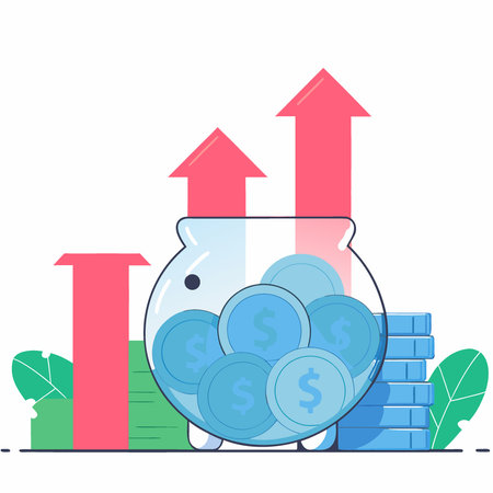 Clear piggy bank filled with diverse coins reflecting savings habits and financial goals. AI generated. Vector iconのイラスト素材