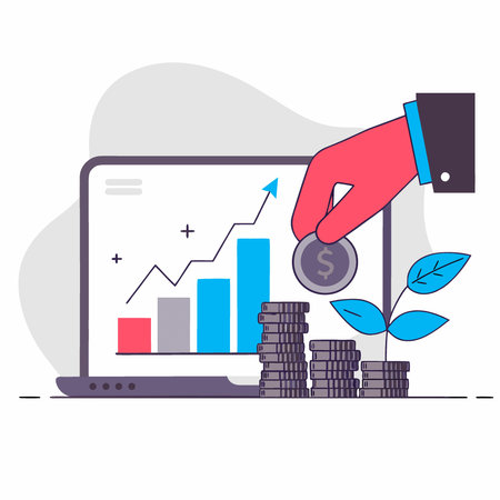 A hand stacking coins on a digital screen representing financial growth and investment. AI generated. Vector iconのイラスト素材