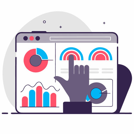 Finger Touching Futuristic Digital Interface with Glowing Icons and Data Visualizations. AI generated. Vector iconのイラスト素材