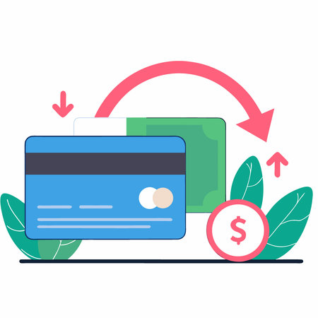 Stylized credit card and coin with revolving arrows representing financial transactions. AI generated. Vector iconのイラスト素材