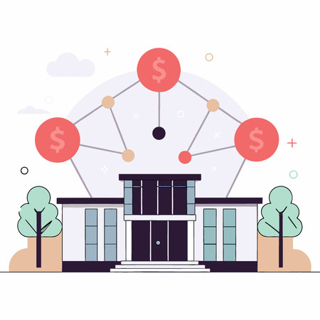 Digital bank building with abstract network background representing financial technology. AI generated. Vector iconのイラスト素材