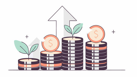 Closeup view of stacked coins reflecting financial growth and investment opportunities. AI generated. Vector iconのイラスト素材