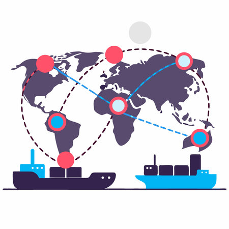 World Map with Connection Lines Global Logistics Shipping Routes and Business Network. AI generated. Vector iconのイラスト素材