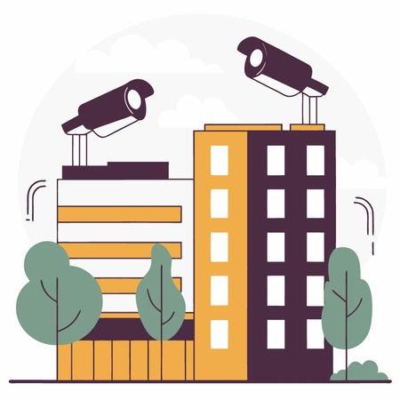 Security Surveillance Protecting City Buildings with Security Cameras Monitoring Activity. AI generated. Vector iconのイラスト素材