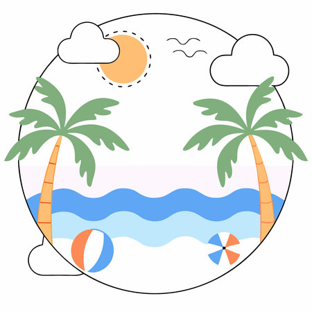 Aerial View of a Pristine Beach with Lush Palm Trees and Turquoise Waters Summer Vacation. AI generated. Vector iconのイラスト素材