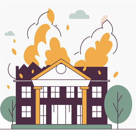 Bankruptcy symbolized by a burning financial bank building a bank crash a financial crisis. AI generated. Vector iconのイラスト素材