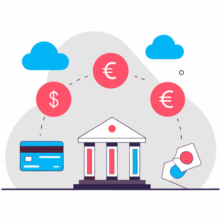 Mobile fintech ecosystem with euro credit cards bank and cloud icons in glowing hologram. AI generated. Vector iconのイラスト素材