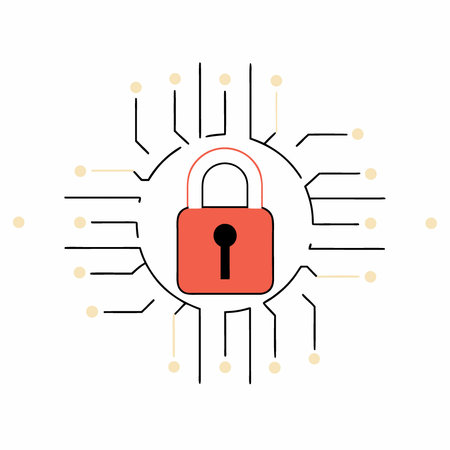 Digital padlock icon glows brightly on a dark electronic circuit background. AI generated. Vector iconのイラスト素材